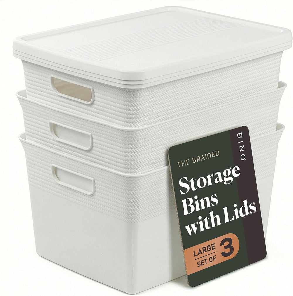 BINO | Plastic Storage Bins with Lids, 22 Liter - 3 Pack, White | THE BRAIDED...