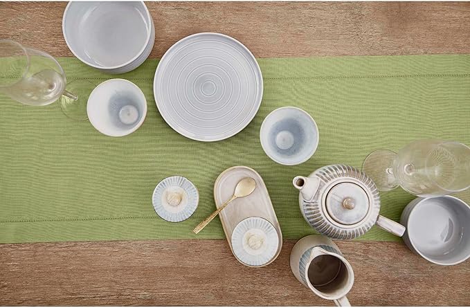 Solino Home Linen Moss Green Hemstitch Table Runner 60 Inches - 100% Pure Lin...