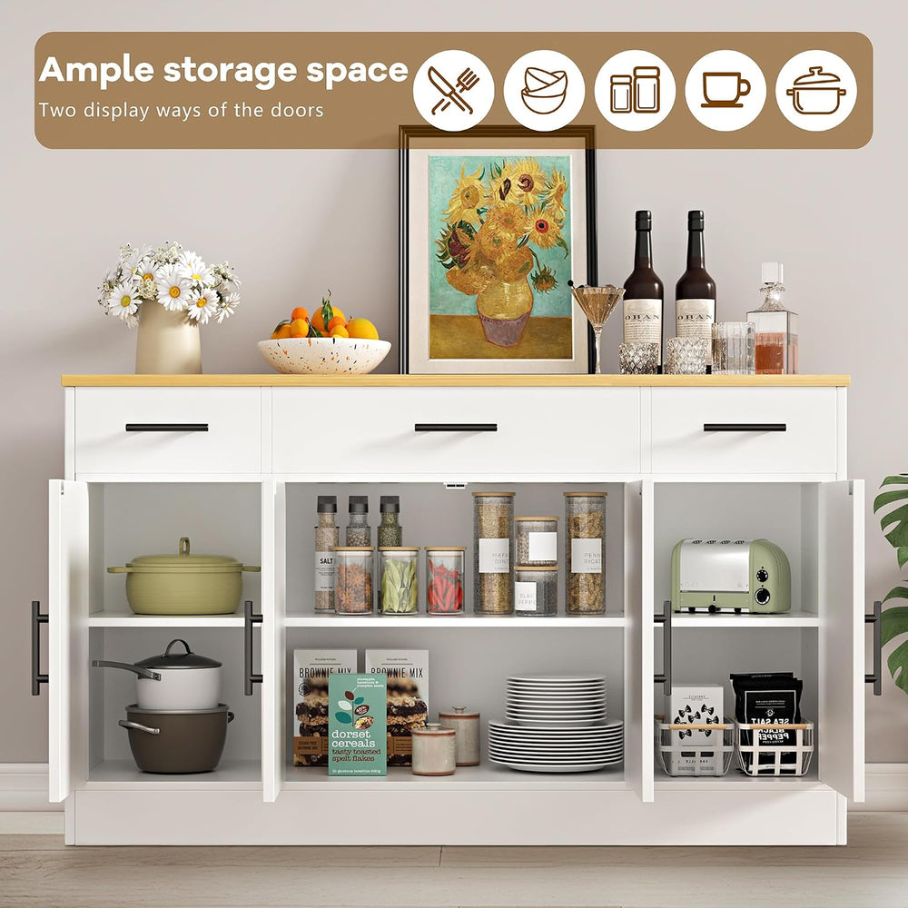 Vongrasig 53” Buffet Cabinet with Storage, Kitchen Coffee Bar, White