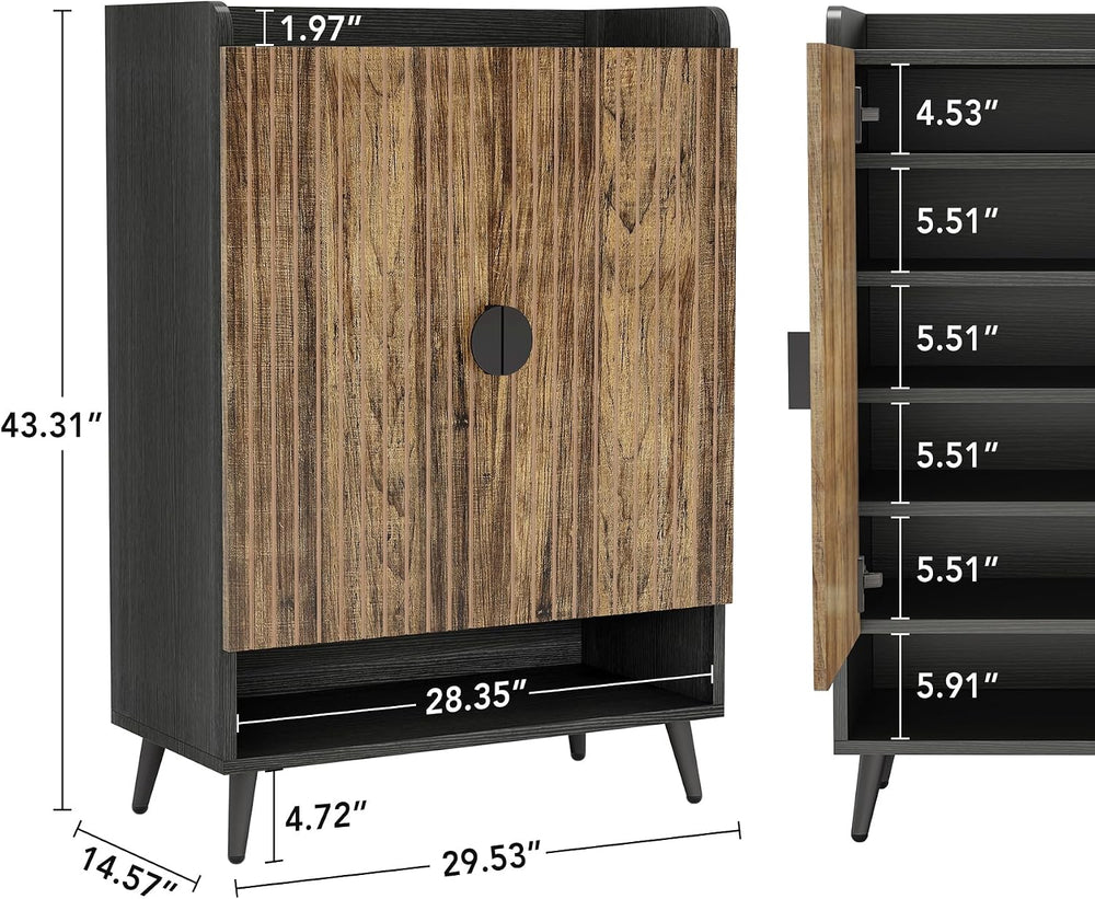 LITTLE TREE Shoe Cabinet with Doors & Adjustable Shelves, 7-Tier Modern F...