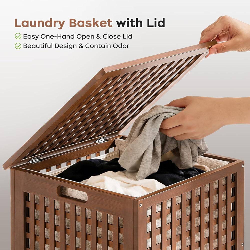oakvivo Laundry Basket with Lid, 17.7" x 17.7" x 25.6" Bamboo ...