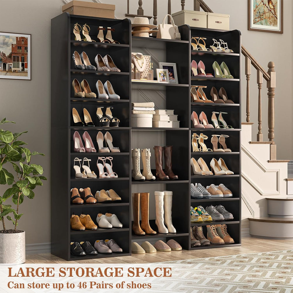 Unikito 14-Tier Wood Shoe Storage Cabinet with 22 Open Cubbies, Black