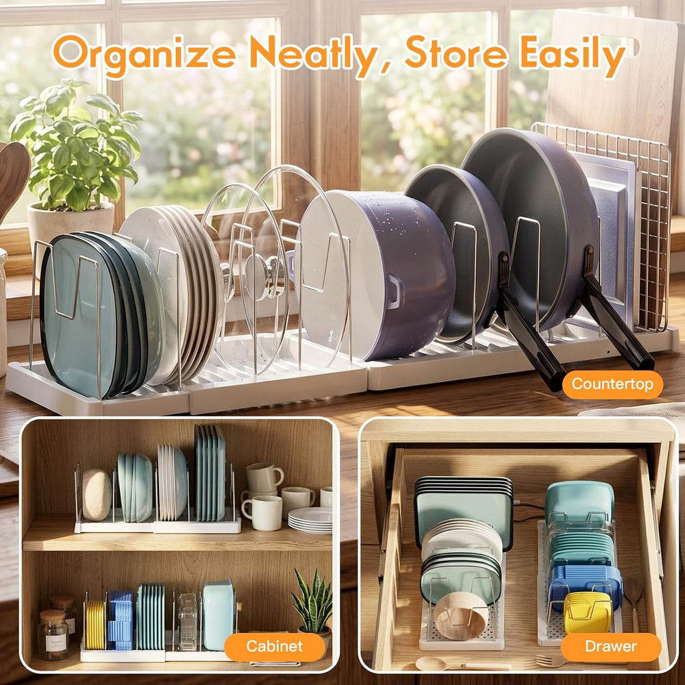 seasky 2-Pack Expandable Pots Pans Lid Organizer Under Cabinet 24 Dividers