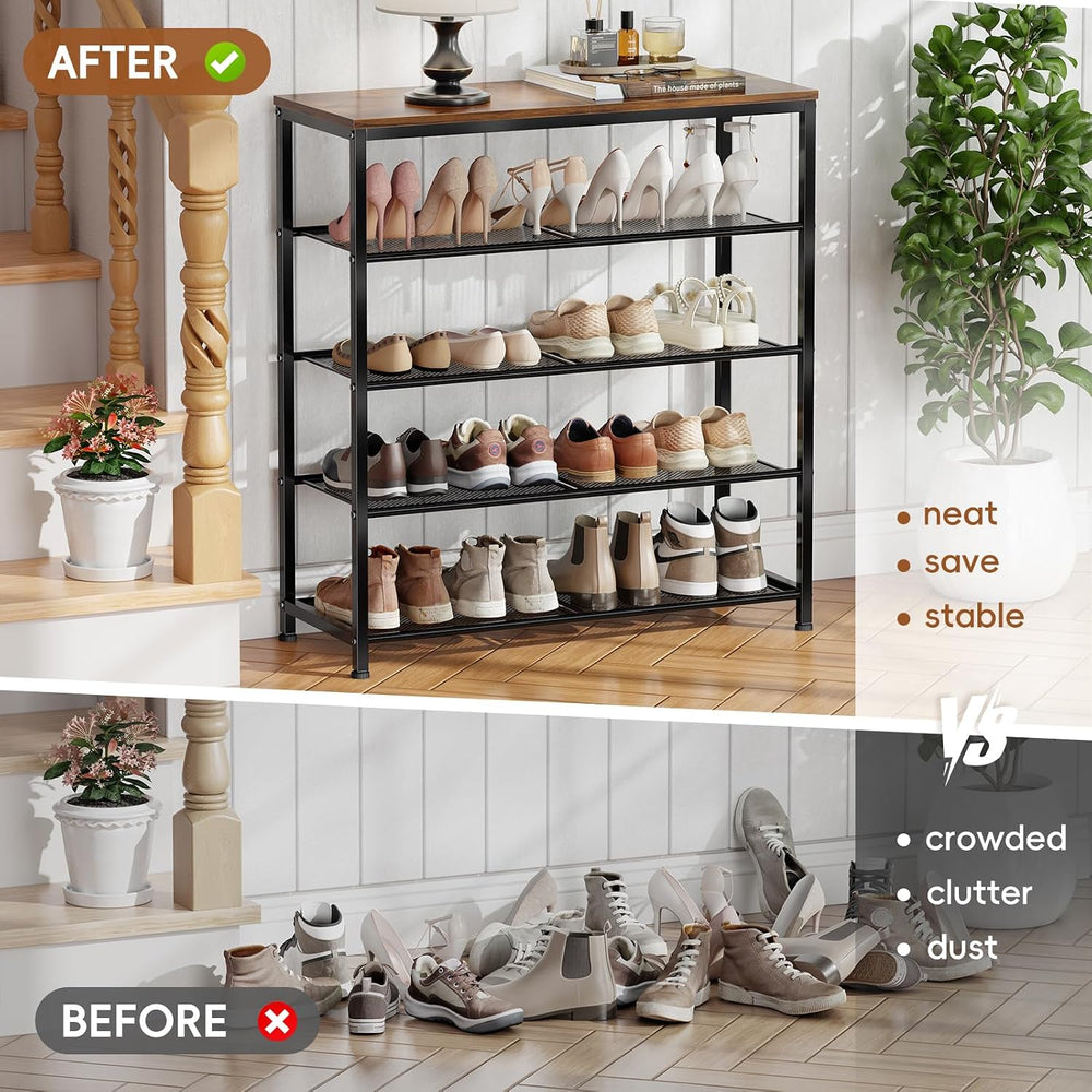 5 Tier Metal Shoe Rack for Entryway, 31" Wide Shoe Storage Organizer
