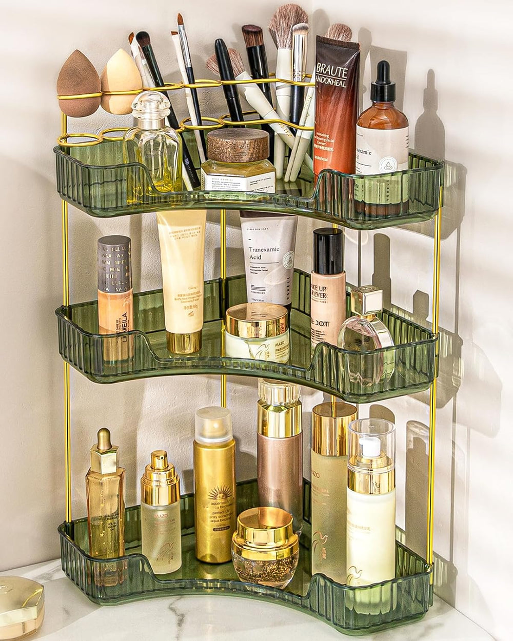 Makeup Organizer 3 Tier Bathroom Counter Organizer with Makeup Brush Holder