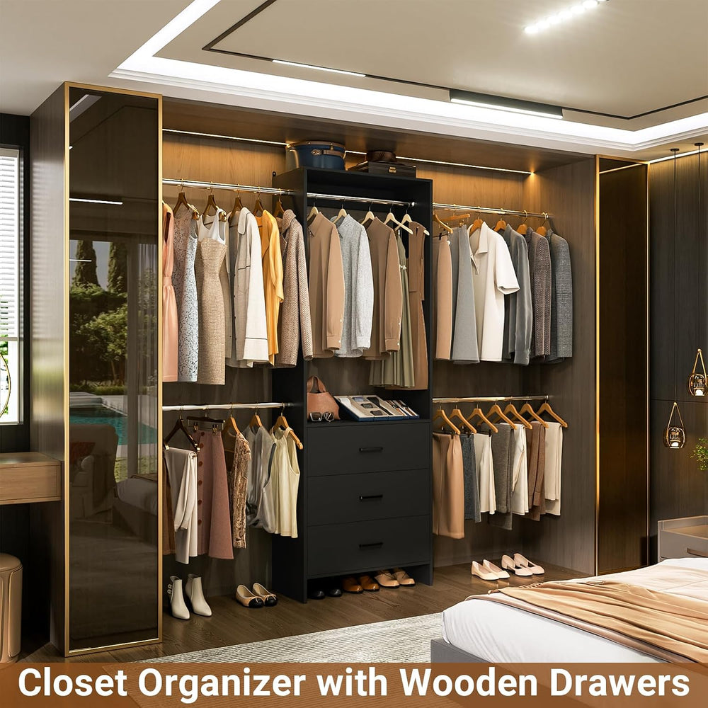 Aheaplus Closet System, 4.2-9Ft Closet Organizer with Wooden Drawers, Black
