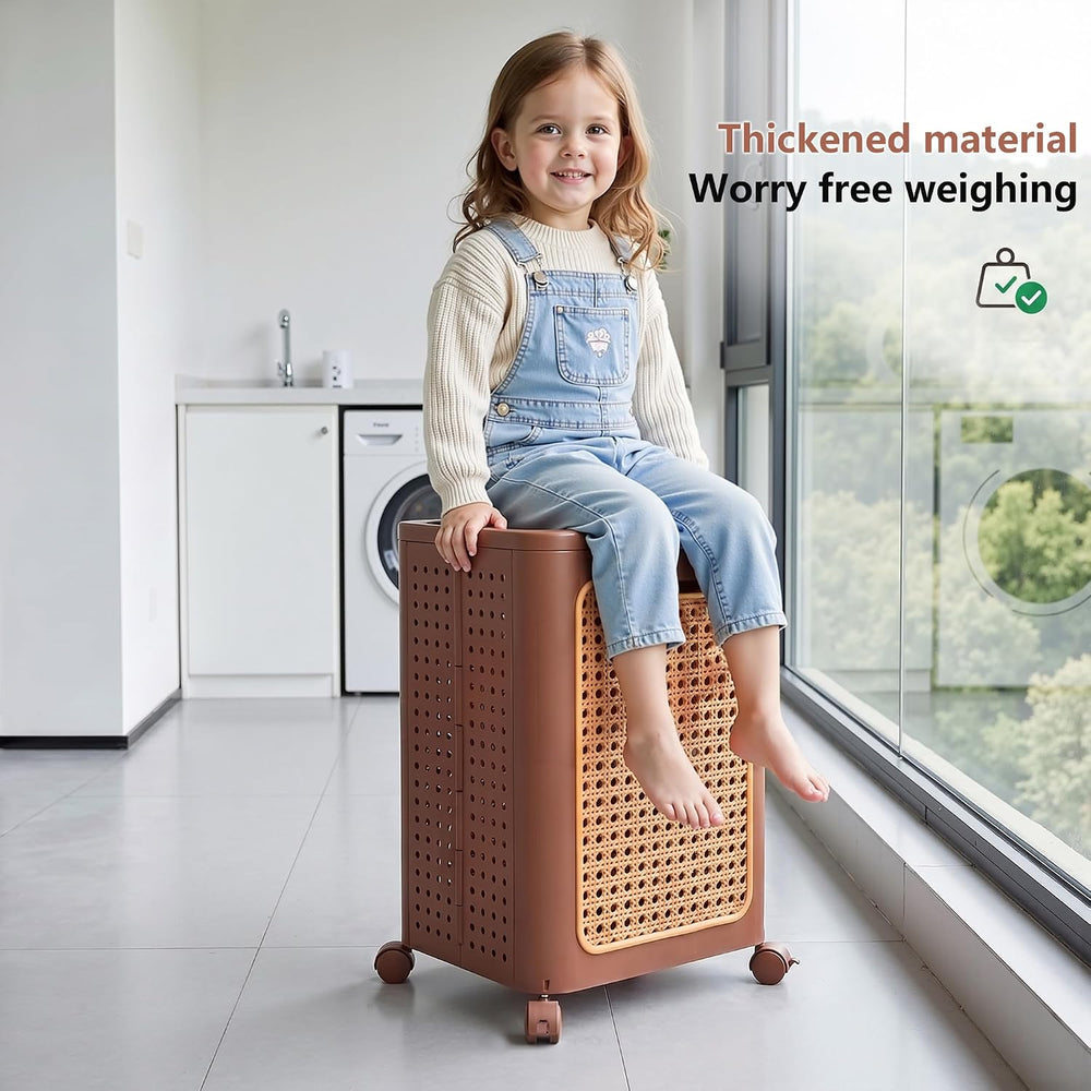 VECELO Laundry Hamper with Clothes Rack, Rolling Laundry Basket with Lid and ...