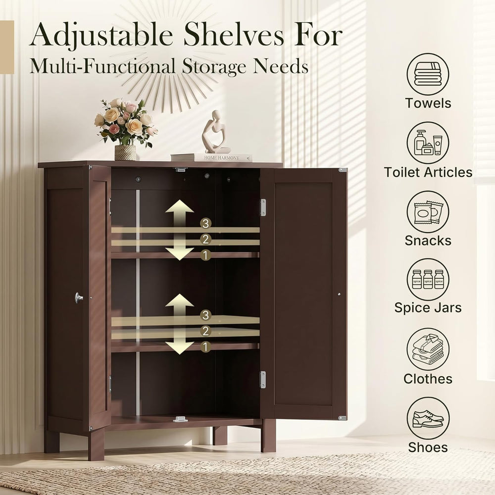 ZENY Bathroom Floor Storage Cabinet with Double Door + Adjustable Shelf, Wood...