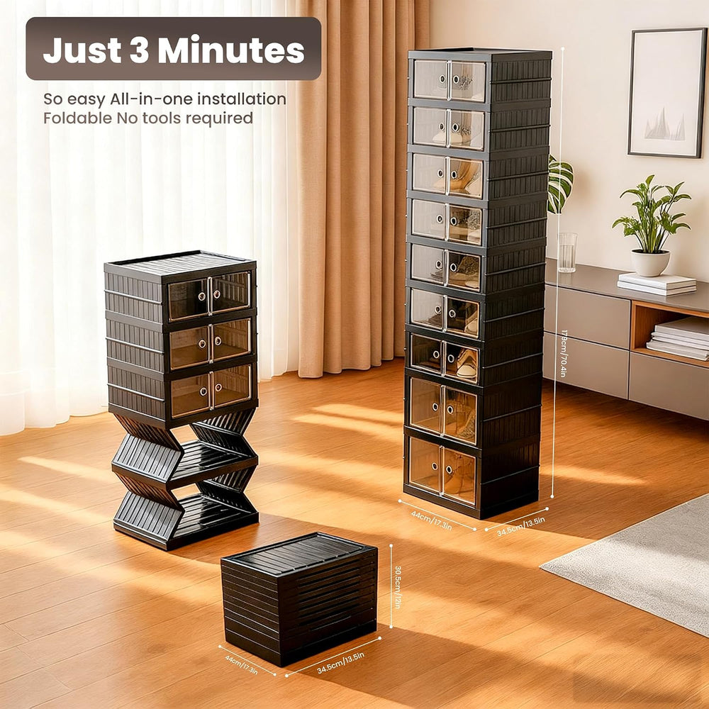 Foldable Shoe Organizer Storage Box Set of 2, Portable Extra Large Folding Sh...