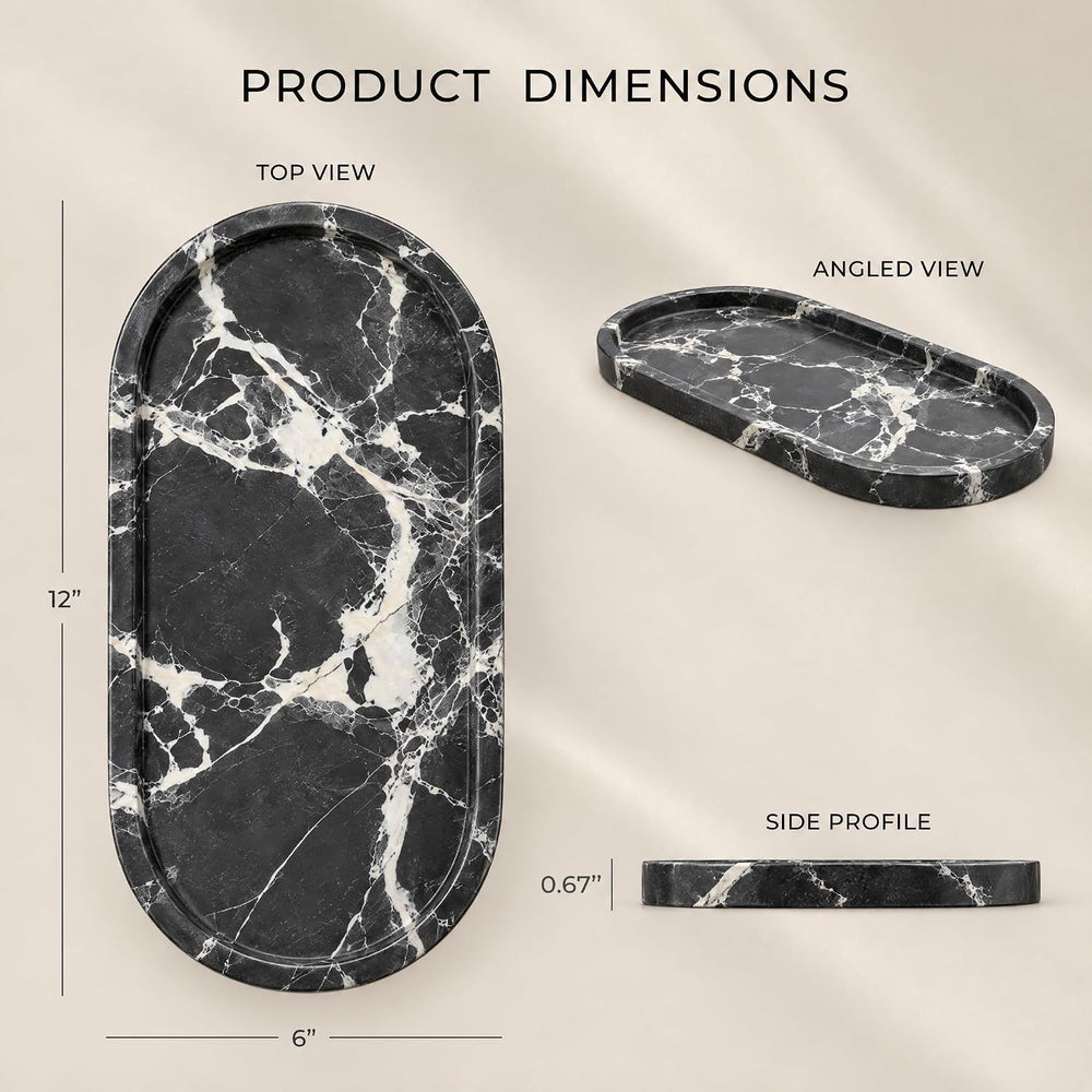 Natural Black Marble Bathroom Tray, 12 x 6 in, Vanity Tray