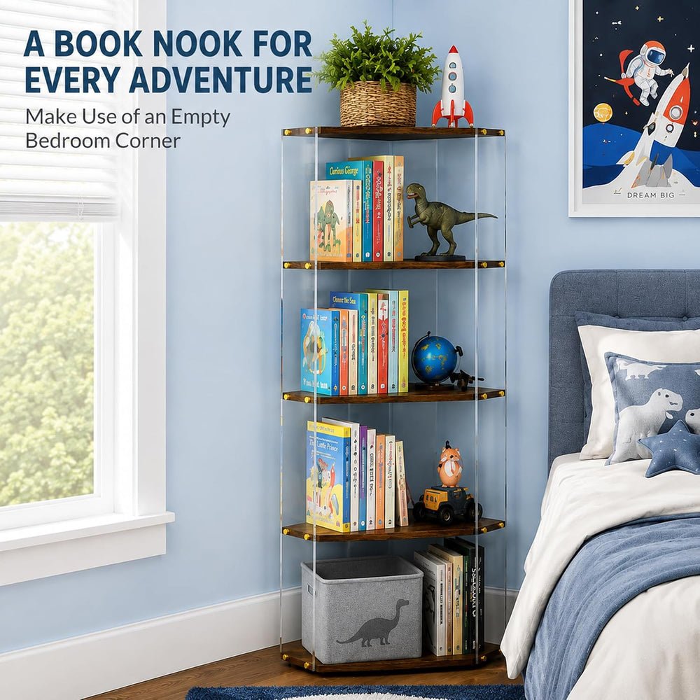 Acrylic Figure Shelf, Bookshelf Display Cabinet,5 Tier Plastic Corner Shelf