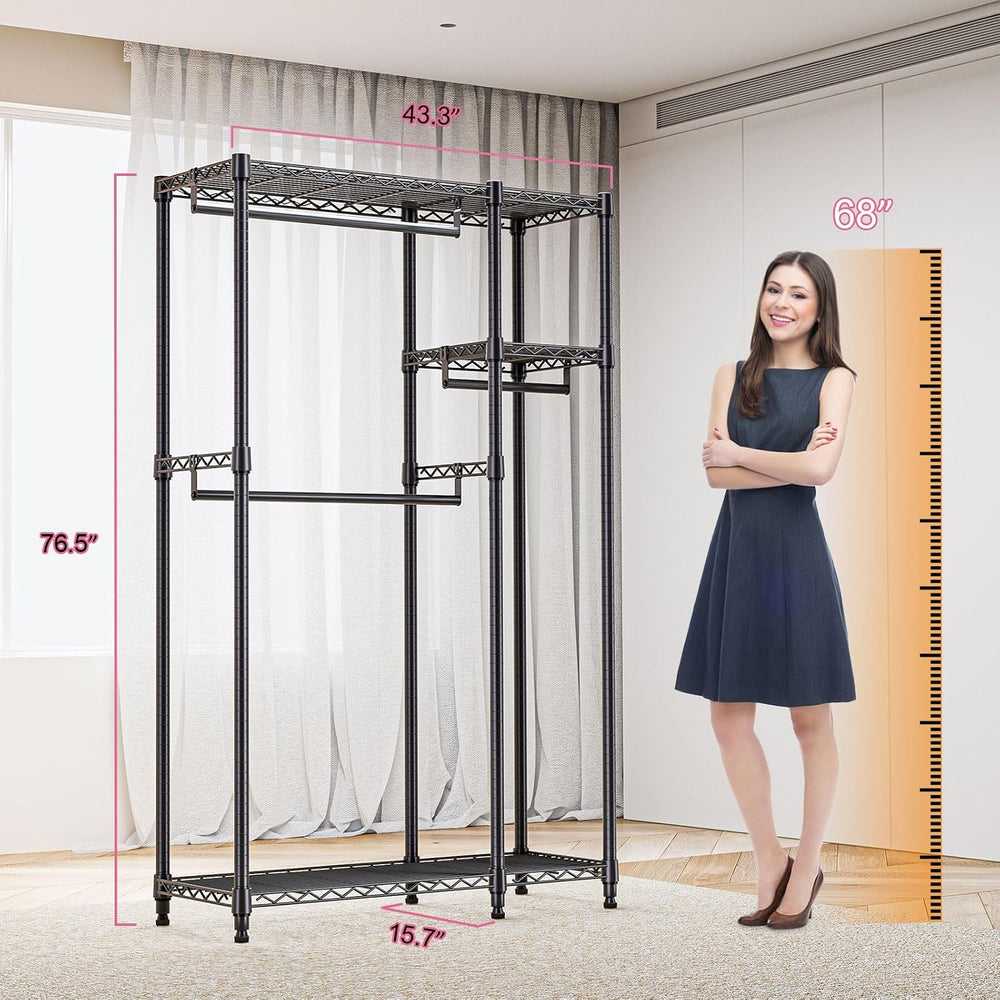 M MZG Heavy Duty Rolling Garment Rack 3 Tiers Adjustable Wire Shelving Clothe...