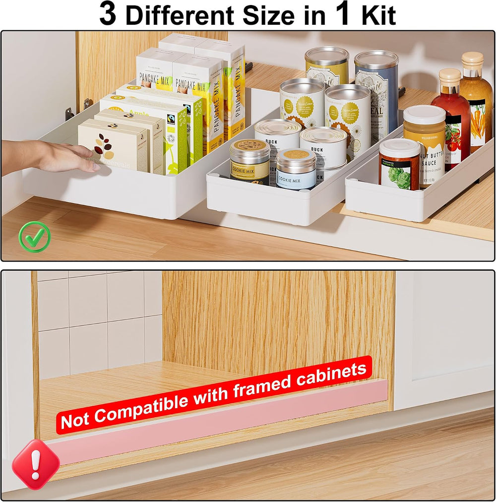 Delamu 3 Pack Pull Out Cabinet Organizer, 15.7"Deep Pull Out Drawers for...