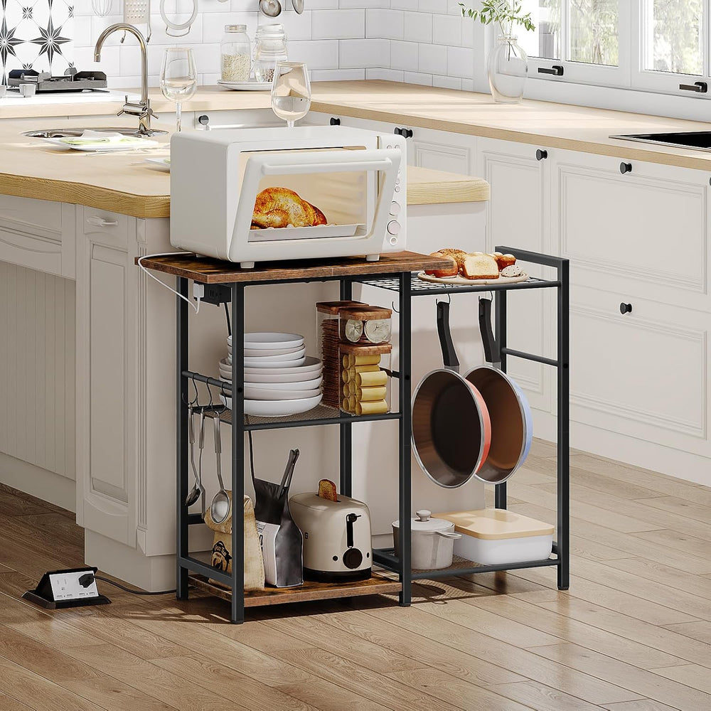 HOOBRO Bakers Rack with Power Outlet, Microwave Stand with Pots Rack, Kitchen...