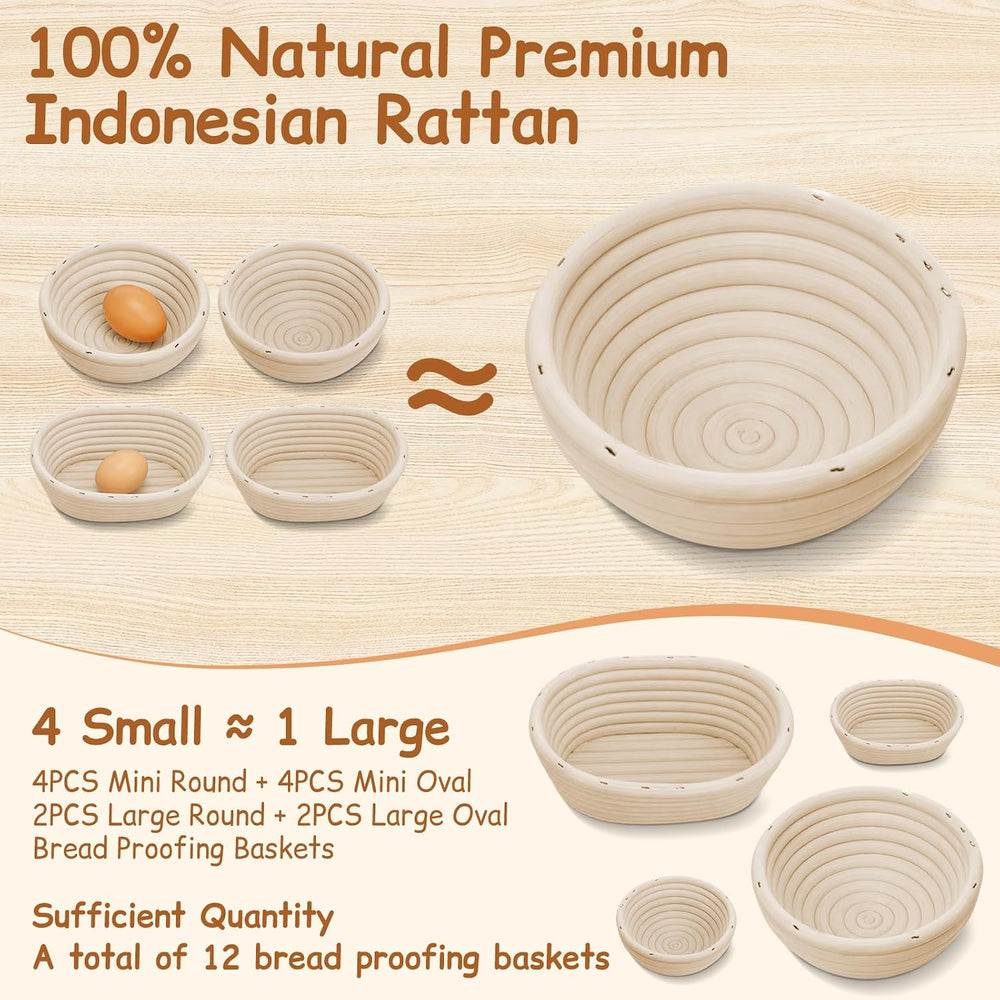 Set of 12 Banneton Bread Proofing Basket with Liner, 5-inch 9-inch Round and ...