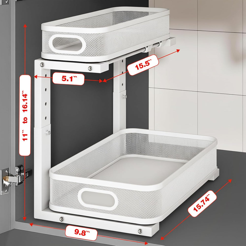 2 Pack Under Sink Organizer, Dual-Layer Pull Out Mesh Cabinet Rack with 5-Lev...