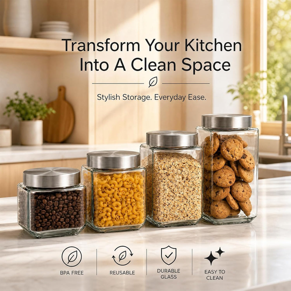 Canisters Set For The Kitchen, 4 Pack Glass Storage Containers With Lids