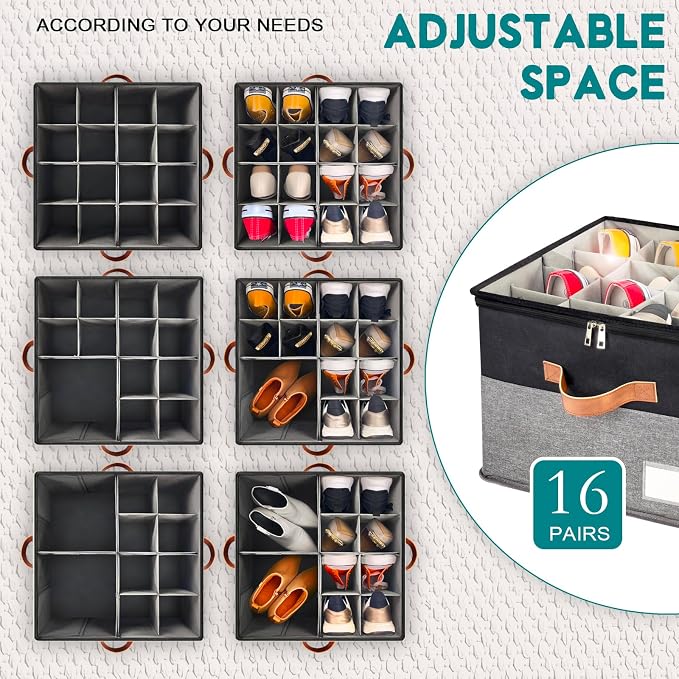 Shoe Organizer for Closet, Foldable Shoe Storage Bins (2 Pack)
