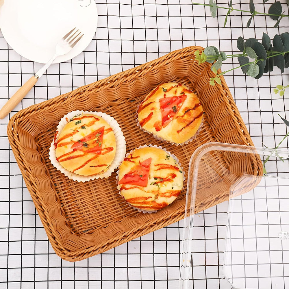 Rattan Bread Baskets, 3 Pack, rectangular Woven Baskets with Acrylic Lids, 13...