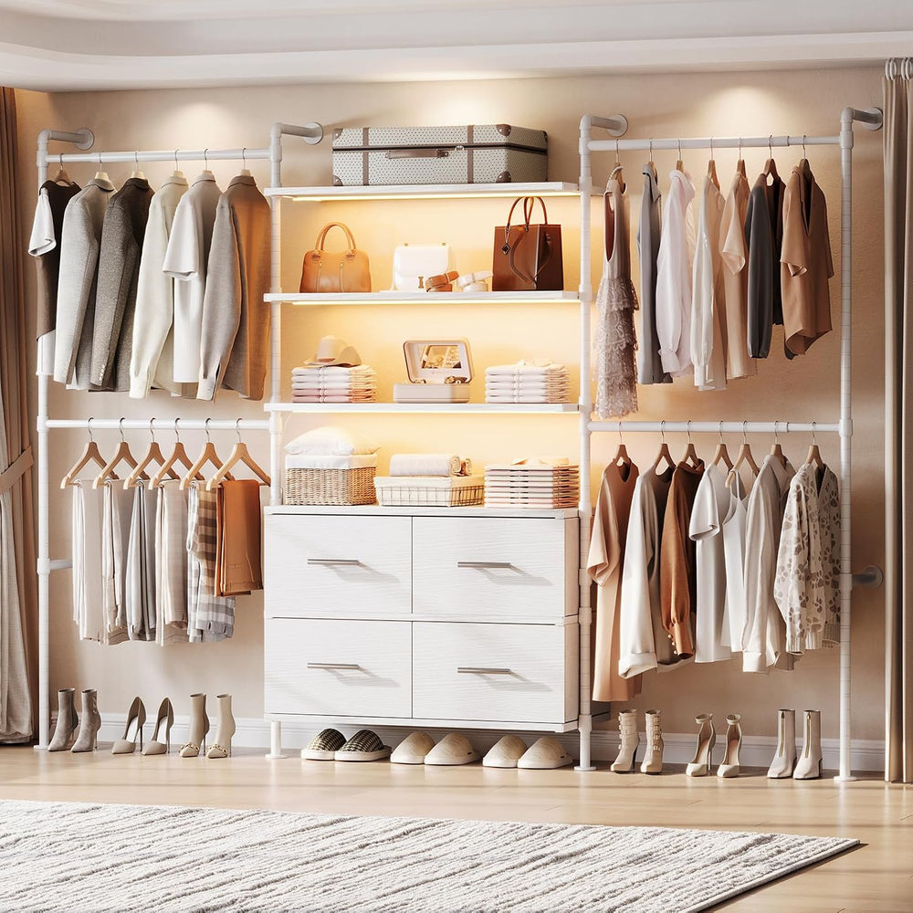 ONBRILL T4 Closet System with Stepless Dimmable LED Light & Drawers, White