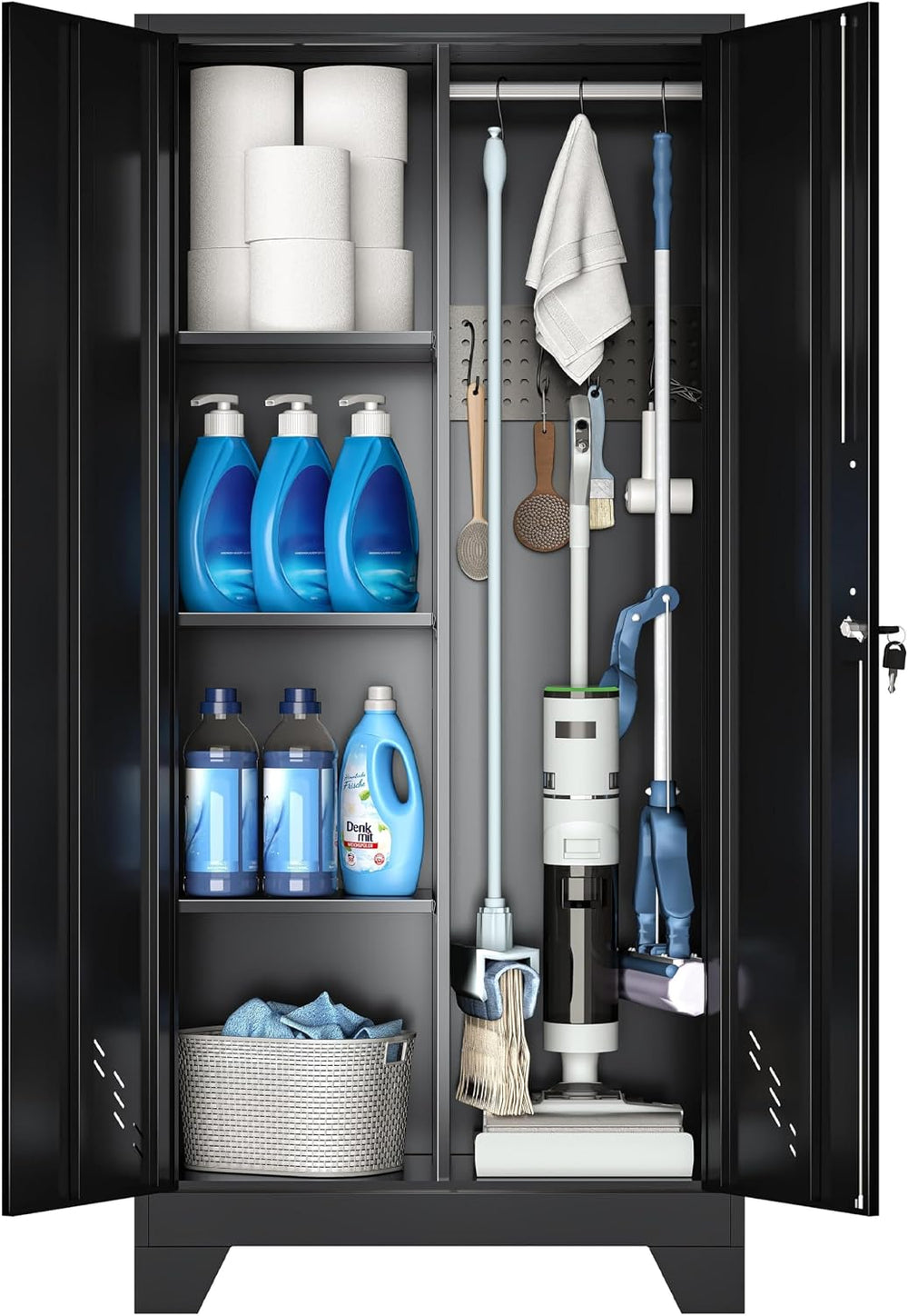 61" Broom Closet Storage Cabinet, Metal Garage Utility Cabinets