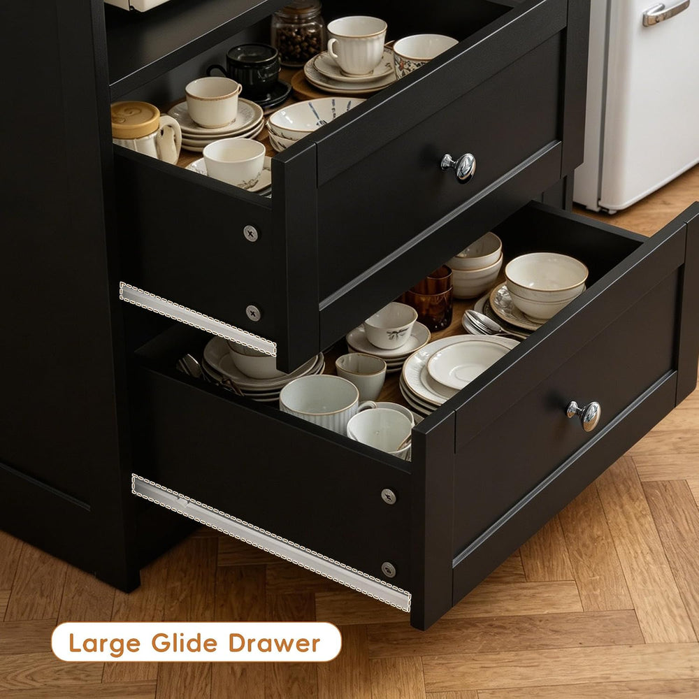 72" Kitchen Pantry Storage Cabinet with Fridge Space, Black