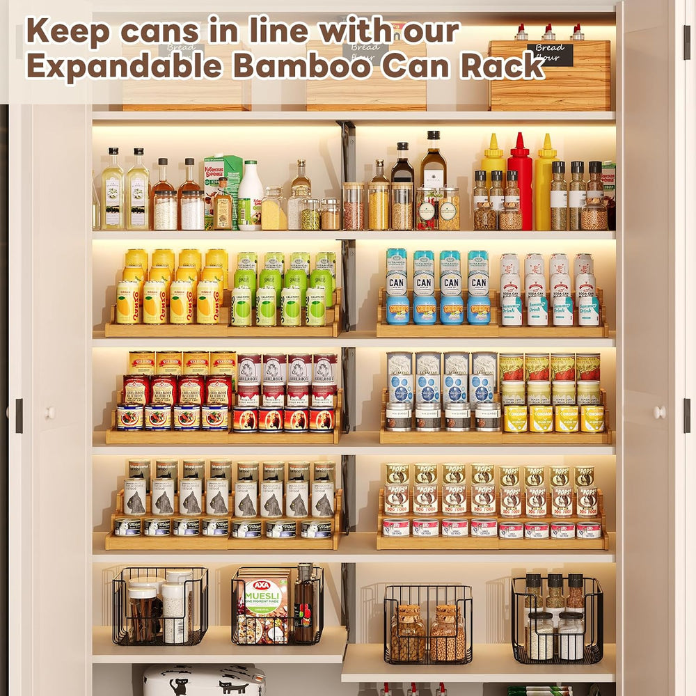 Expandable Bamboo Can Display Organizer for Pantry, 3-Tier Can Storage