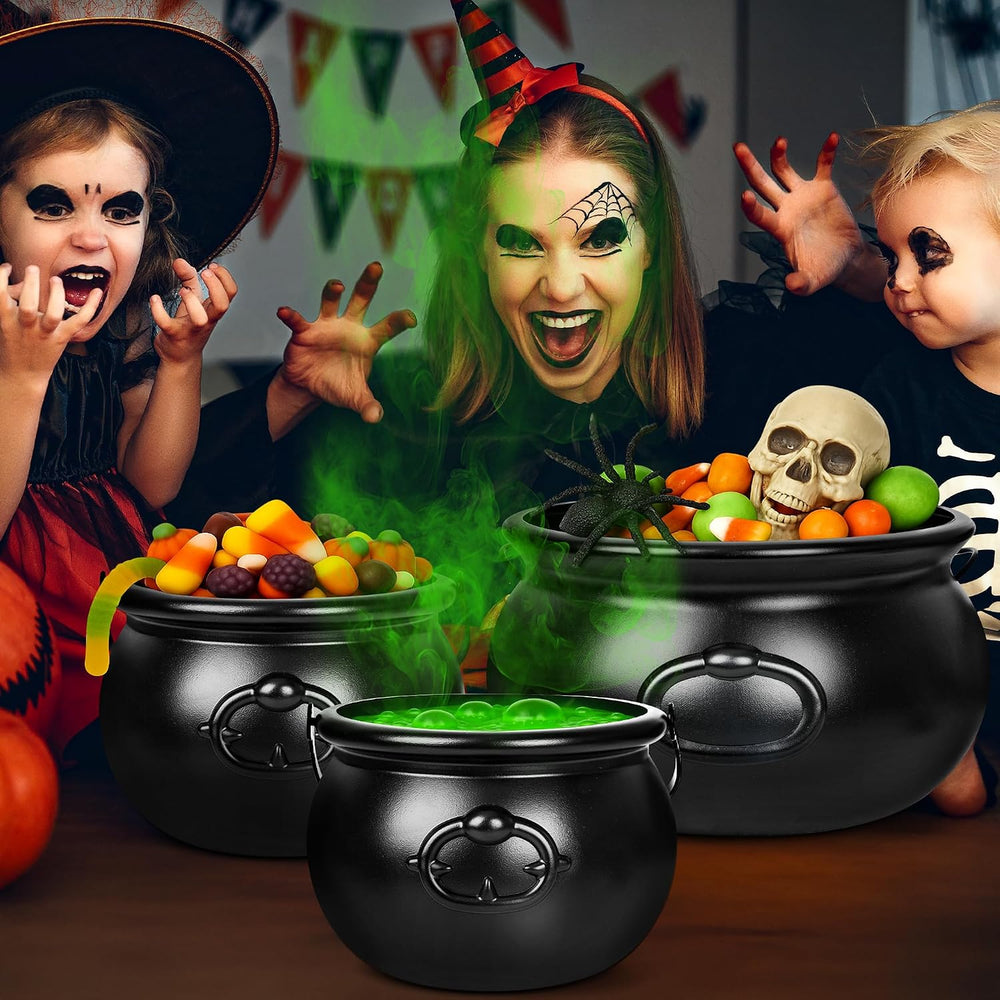 3 PCS Halloween Cauldron, Black Plastic Witch Cauldron Pots for Party Decor