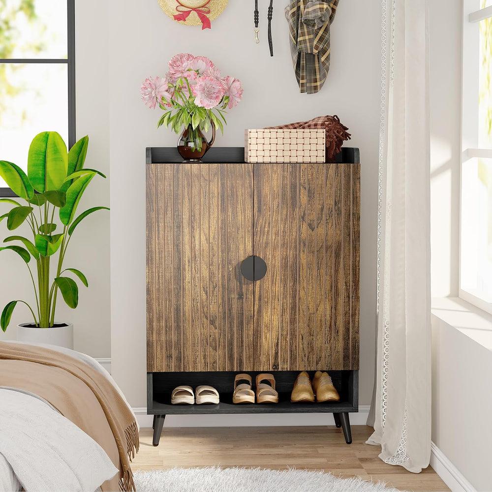 LITTLE TREE Shoe Cabinet with Doors & Adjustable Shelves, 7-Tier Modern F...