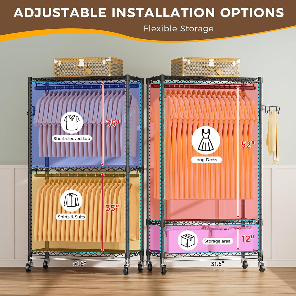 Golpart Heavy Duty Rolling Clothes Rack Wheels Portable Metal Garment Rack