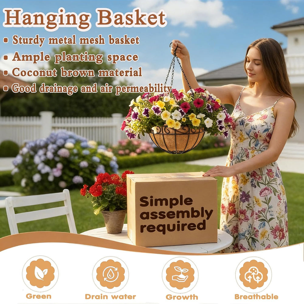 14 inch Metal Hanging Baskets For Plants Outdoor 4 Pack Round Metal Wire Hang...