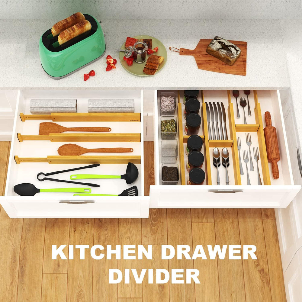 Bamboo Drawer Dividers, Expandable Drawer Separators Splitter, 17-22 inches A...