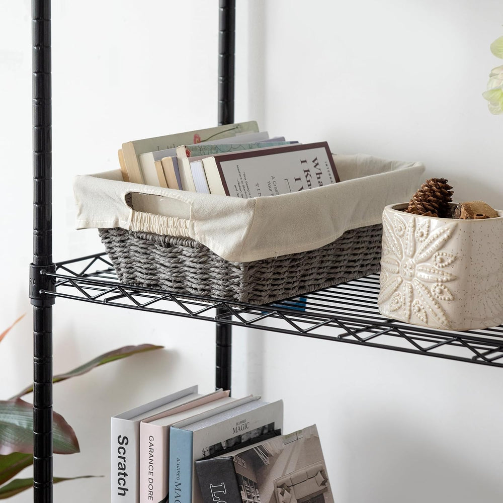 Round Wicker Storage Baskets with Liners and Handles, 2 Pack, Grey