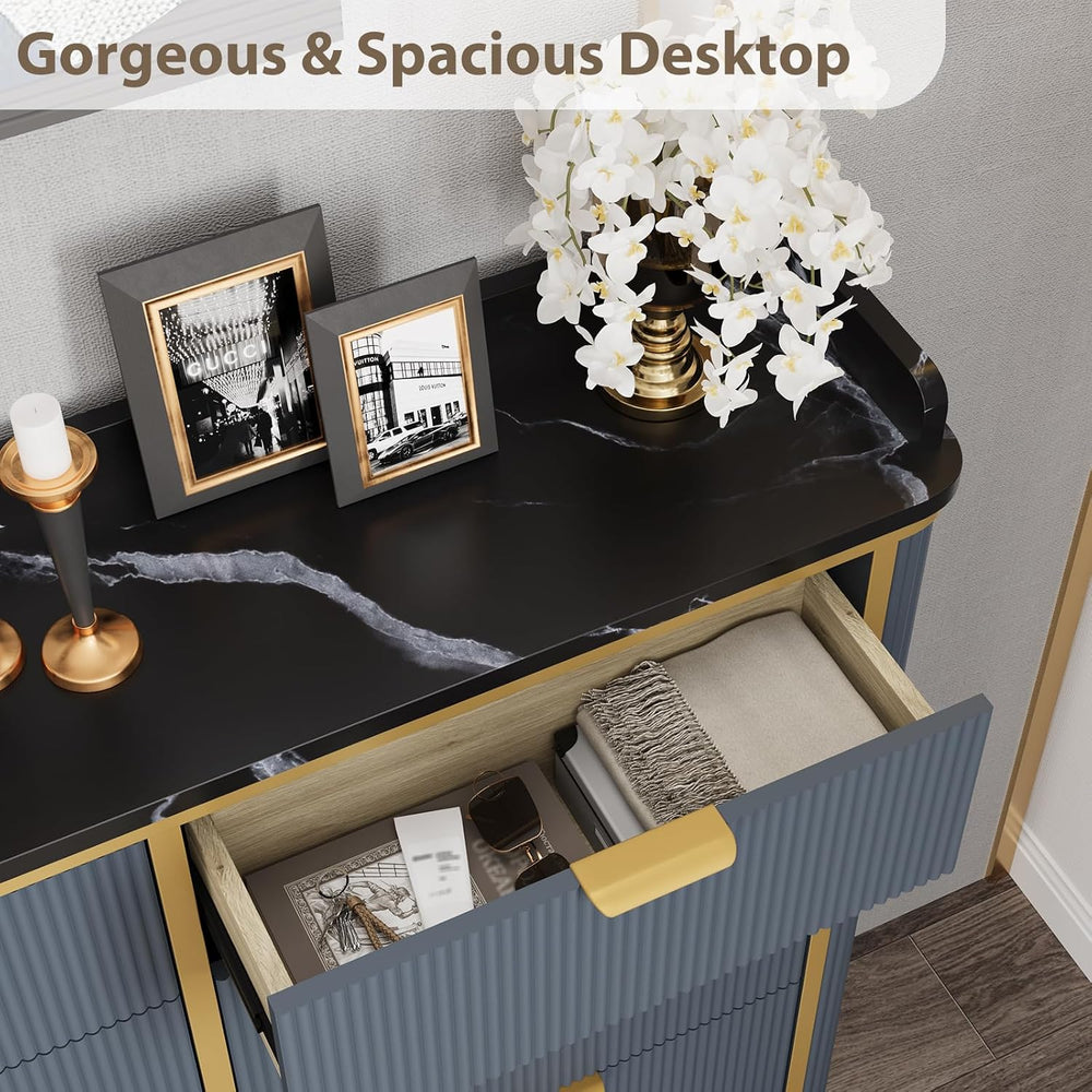 Fluted Shoe Storage Cabinet with 4 Flip Drawers & 2 Drawers, Freestanding...