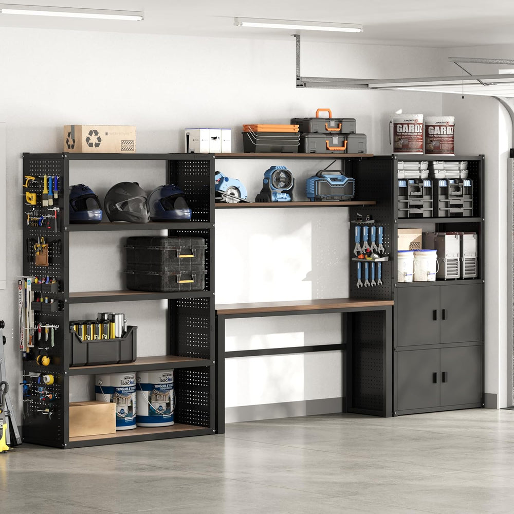FLEXIMOUNTS 129"L Modular Garage Storage Cabinet with Workbench, Black