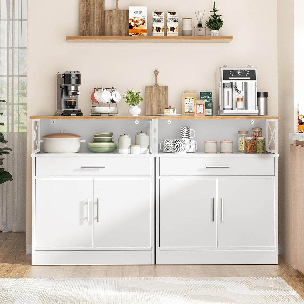 Shintenchi Kitchen Buffet Cabinet, Farmhouse Storage Cabinet, White