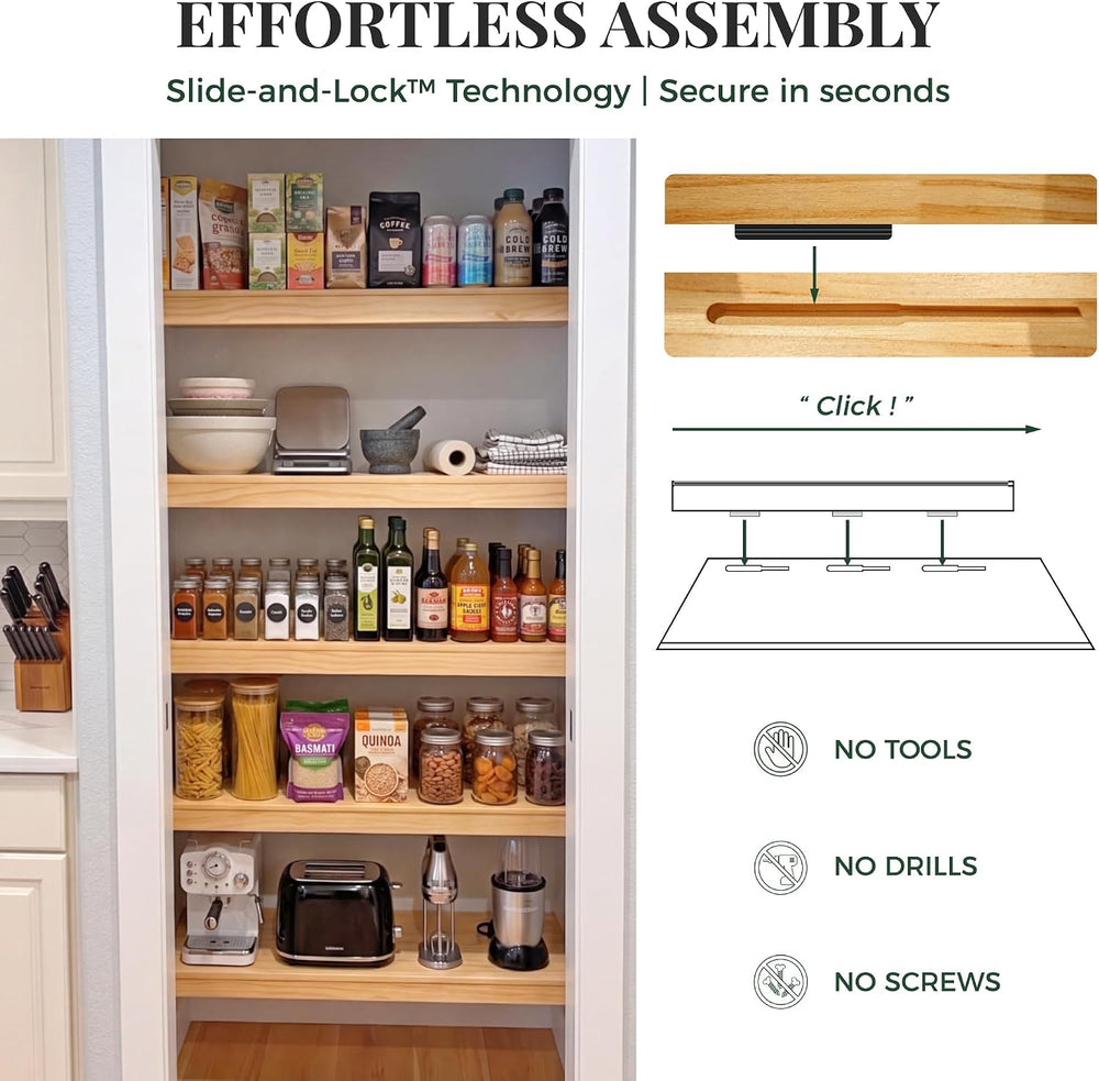 Solid Pine Wire Shelf Covers, 16" D x 24" L, Tool-Free Pantry Rack