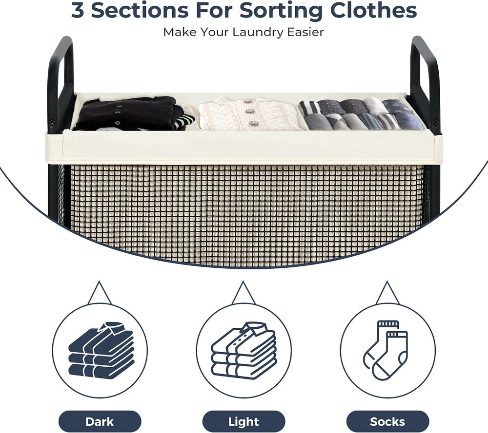 STO STO Laundry Hamper 3 Section, 120L Rolling Laundry Sorter Cart with Remov...