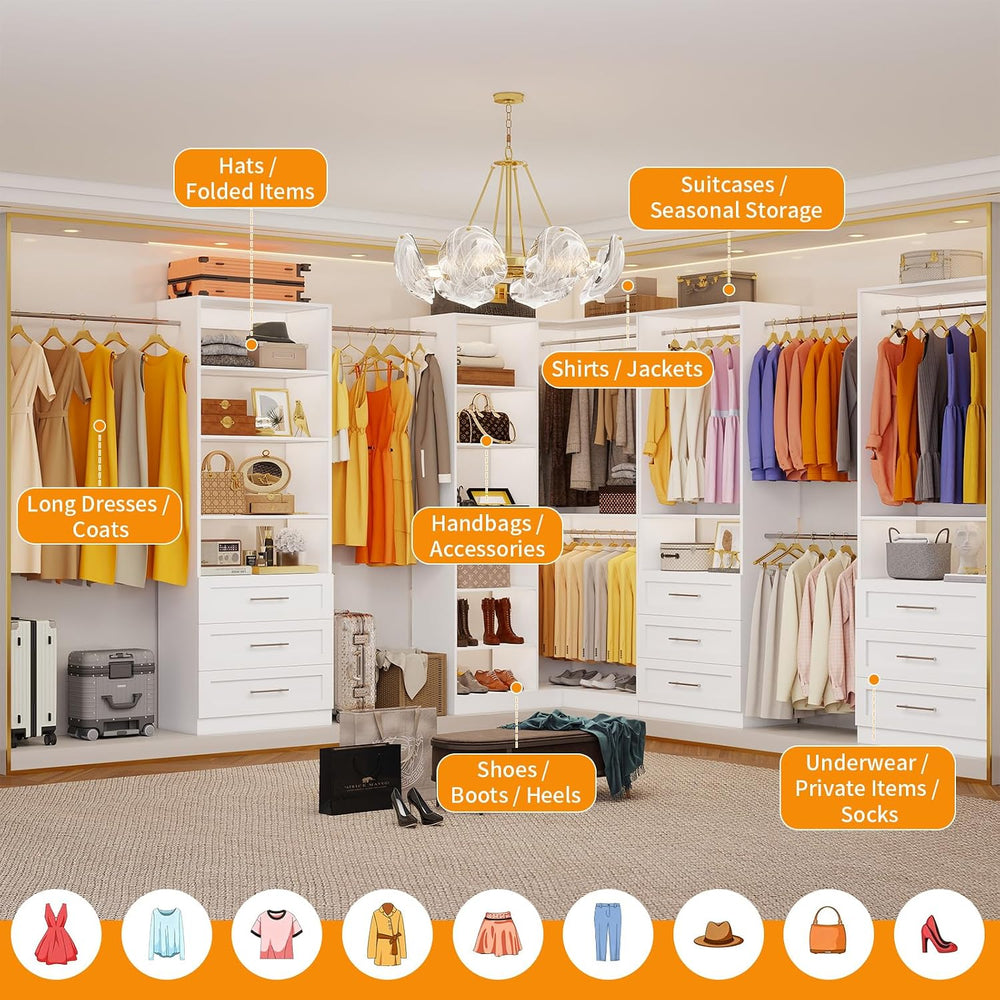 Closet System with 4 Sets, 8.5FT-21.5FT Corner Closet Organizer System with 9...