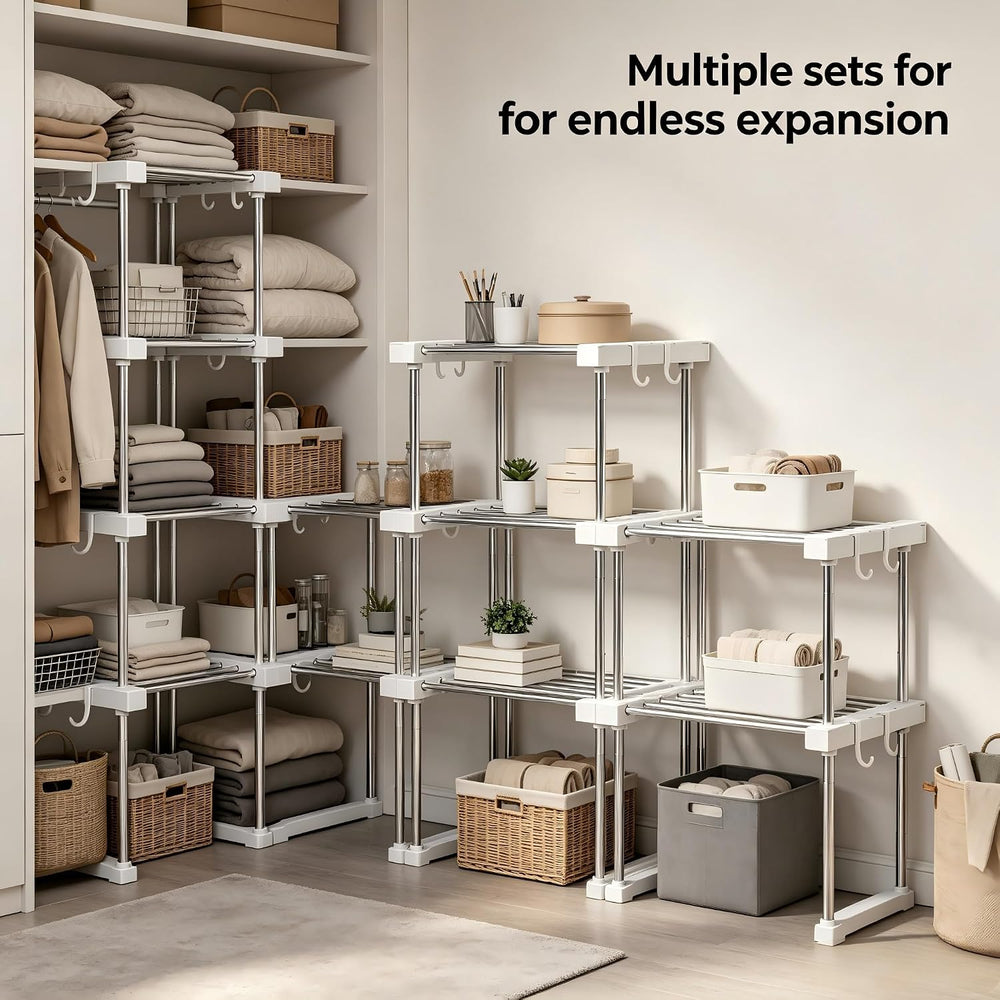 BLULEE Expandable Under Sink Organizer, No-Drill Adjustable Shelf