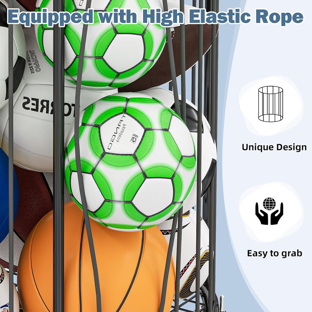 Hencawima Garage Ball Storage: Round Sports Equipment Organizer with Wheels, ...