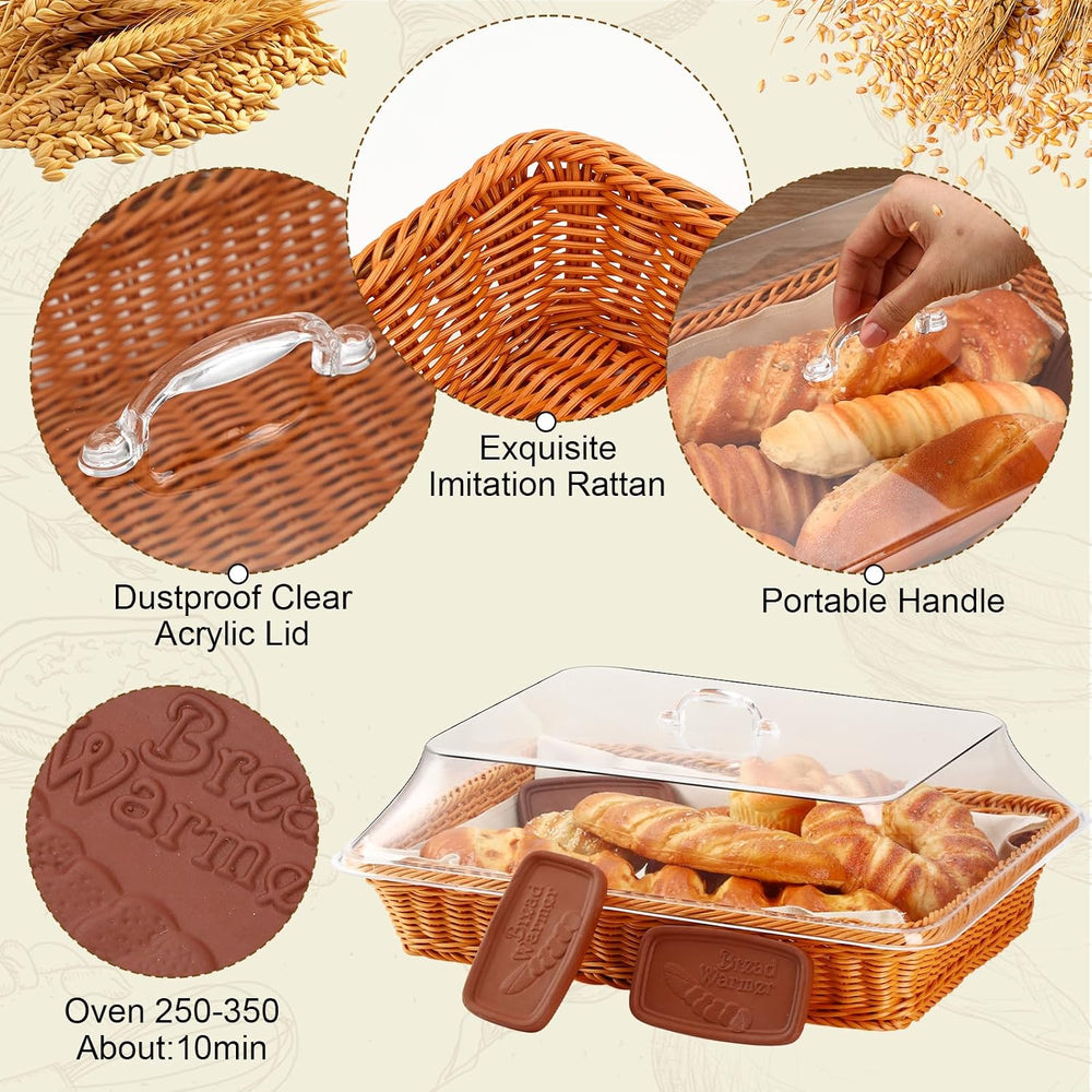 LemonRoad 18 x 14 x 6 Inch Bread Warmer Basket with Stone Sets for Food
