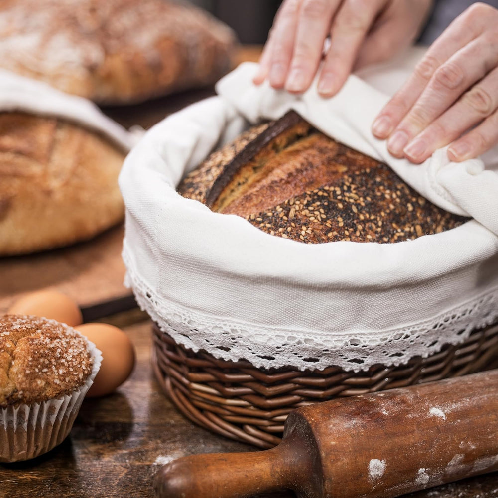 Bread Warmer Basket with Warming Stone (Large Oval 12 x 9) - Bundled w/Linen ...
