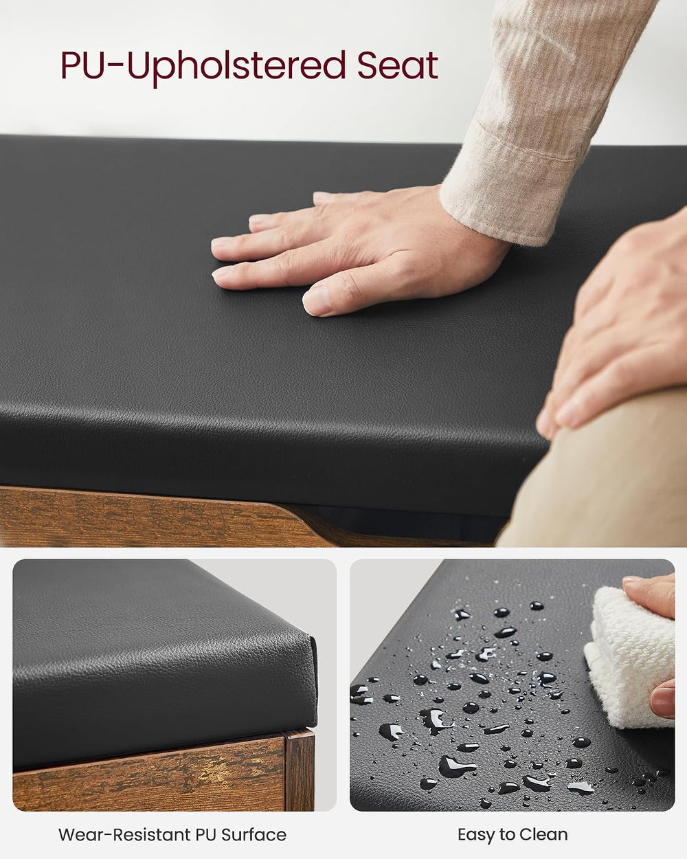 VASAGLE Storage Bench with Cushion, Shoe Bench,11.8 x 31.5 x 17.3 Inches