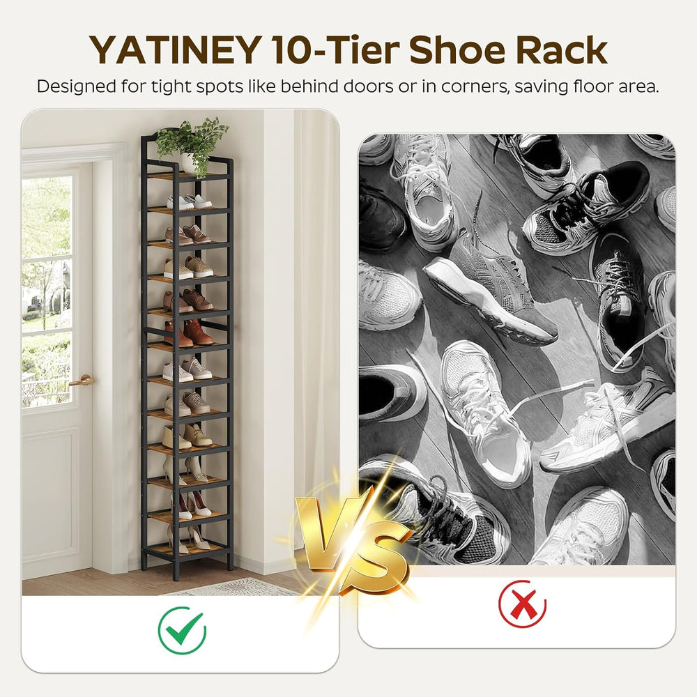 YATINEY 12-Tier Tall Shoe Rack, Vertical Shoe Organizer for Small Spaces, Woo...