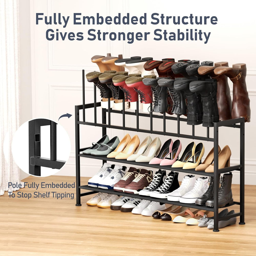 DIMJ Boot Rack 4-Tier - Black Metal Boot Storage Rack Tall Boots Organizer, M...