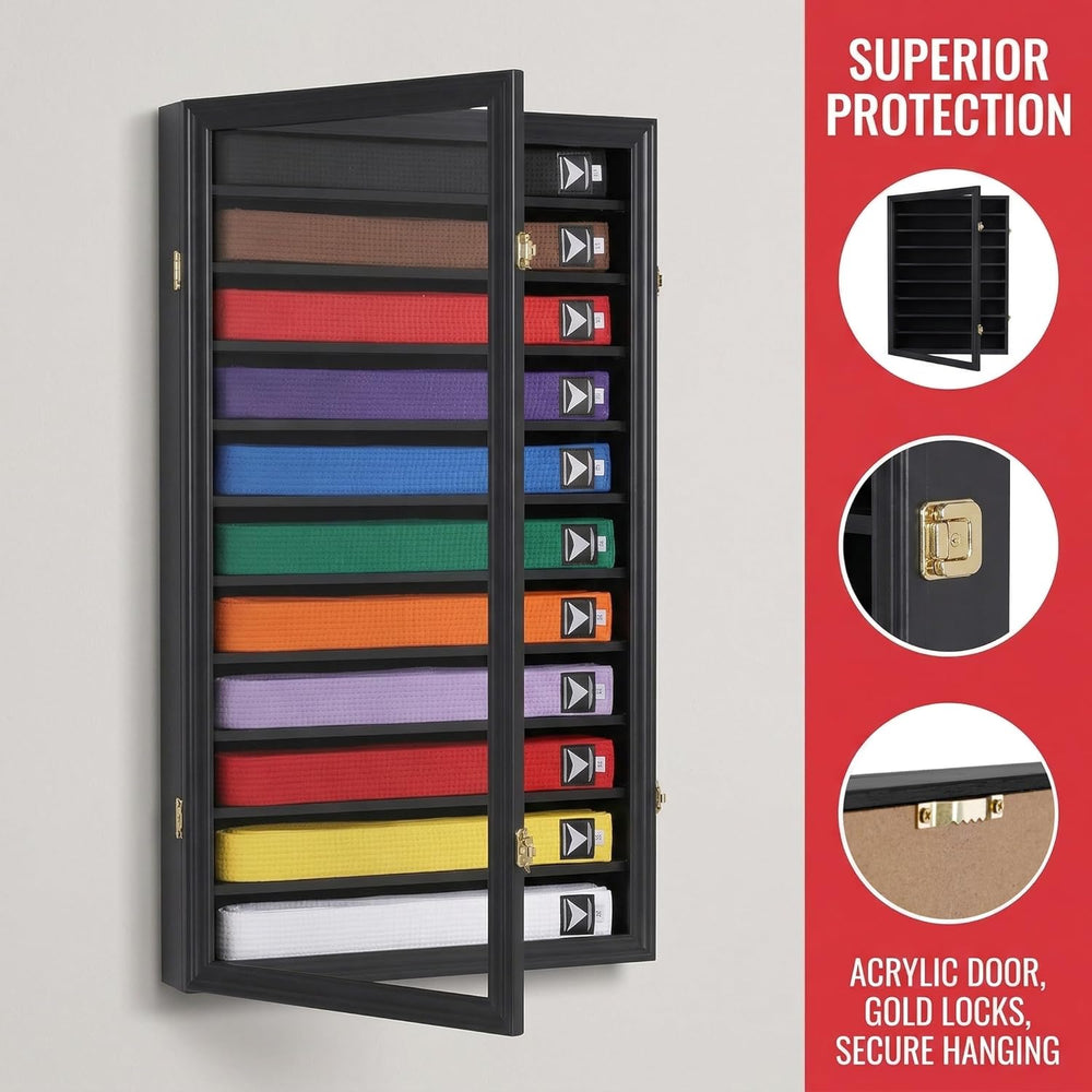 DisplayGifts Martial Art Karate Taekwondo Belt Acrylic Door Display Case Rack...