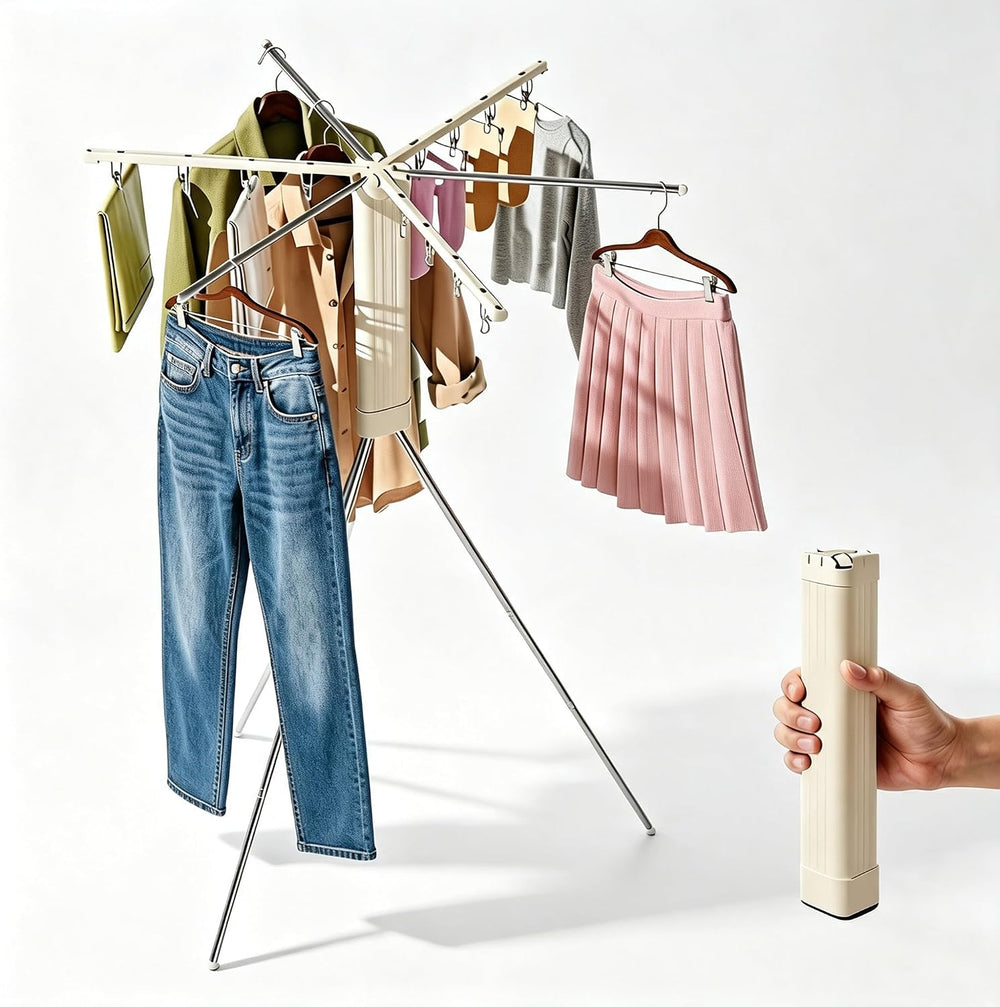 Foldable Tripod Clothes Drying Rack - 6 Clothes Arms & 12 Underwear Clips...