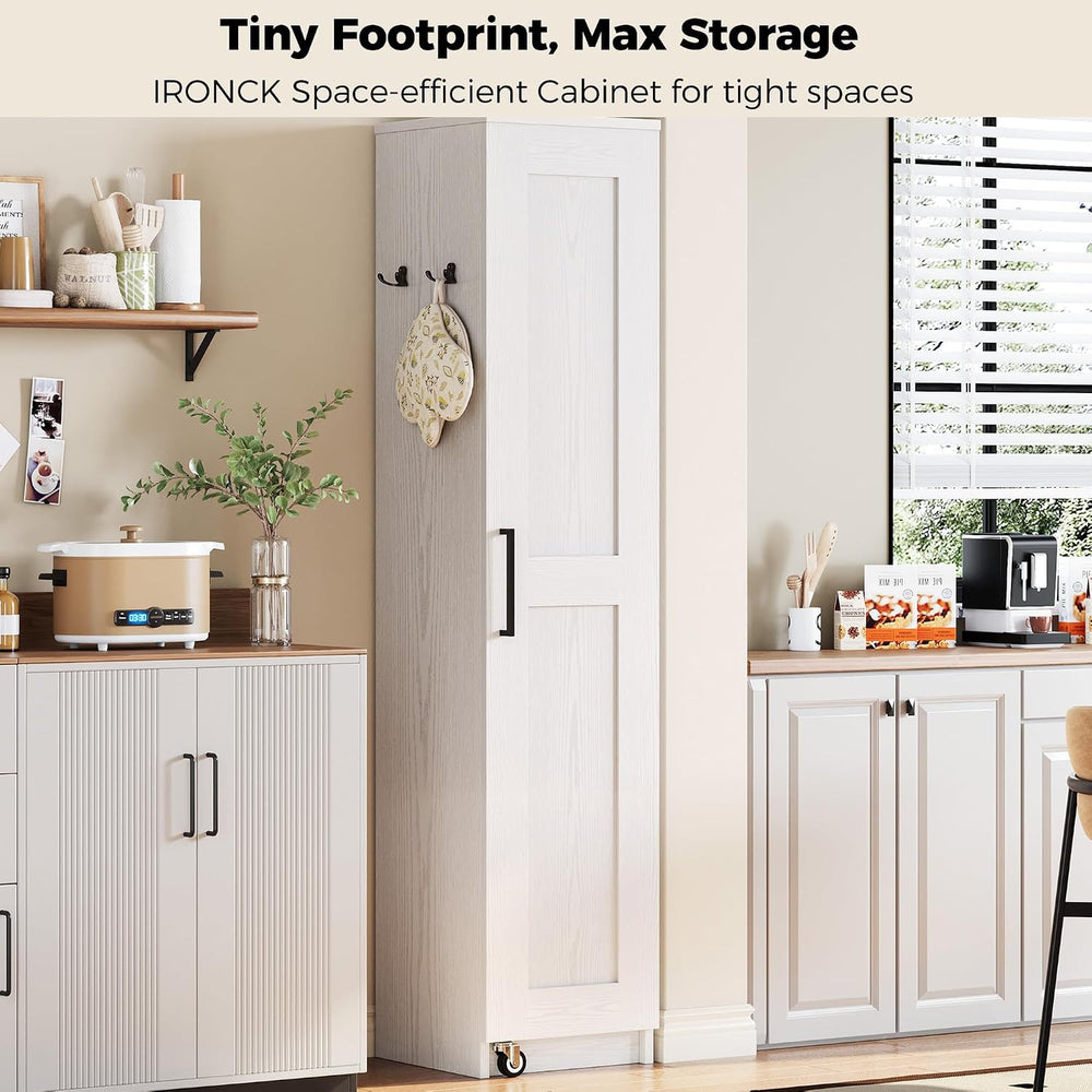 IRONCK Narrow Kitchen Pantry Cabinet, 72" H,Slim for Small Place, White