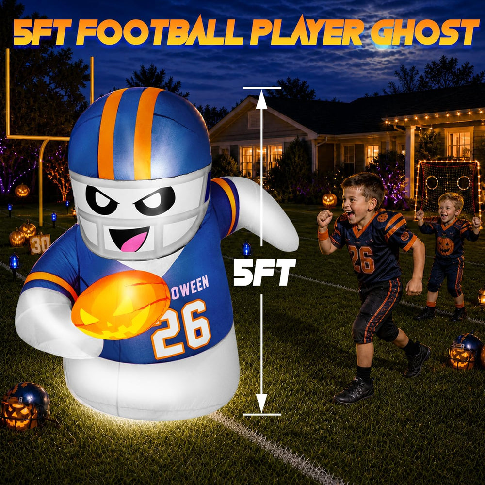 5FT Halloween Inflatables Decorations Outdoor Football Player Ghost Built-in ...